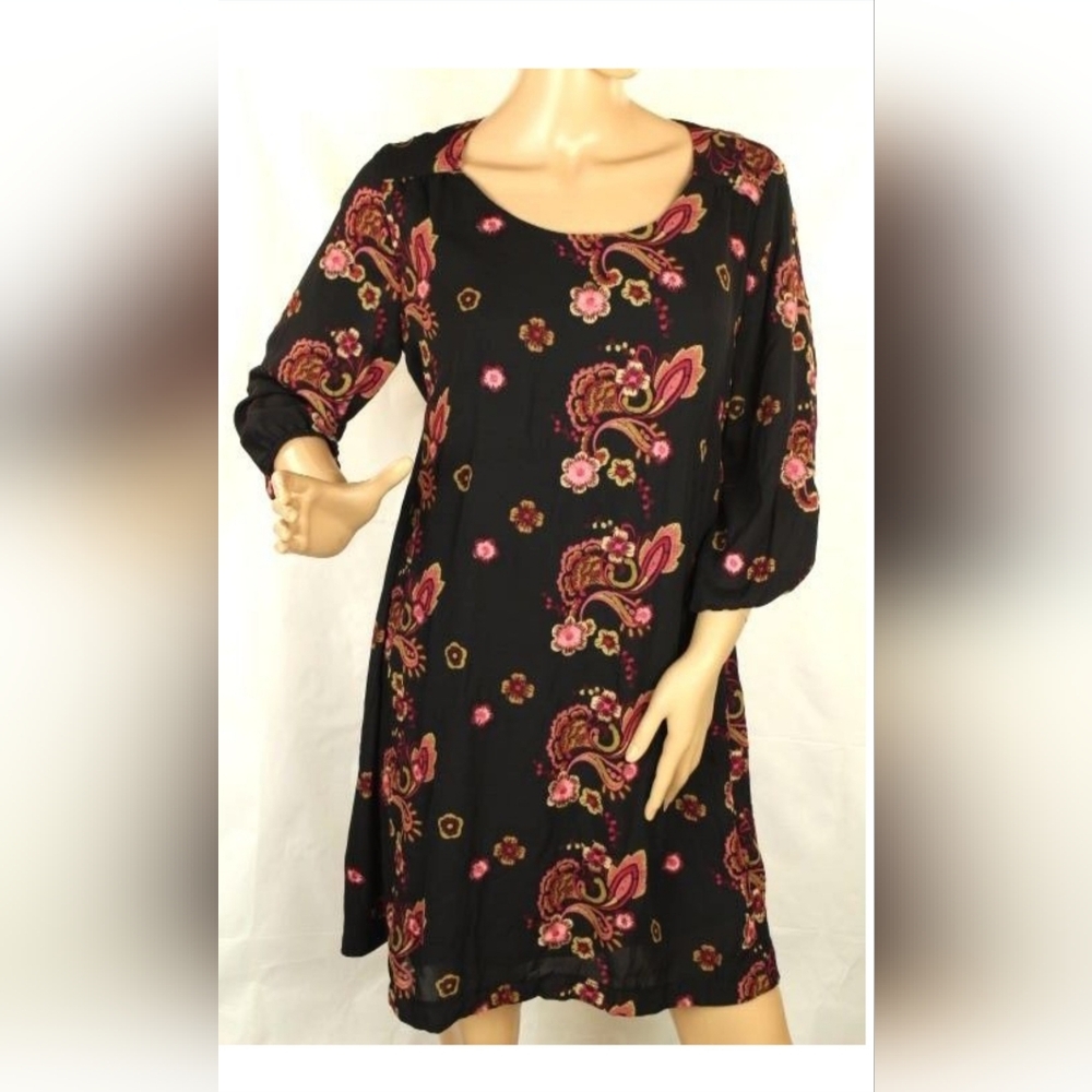 Beige by eci Black and Pink Floral Embroidered Mini Dress Size S